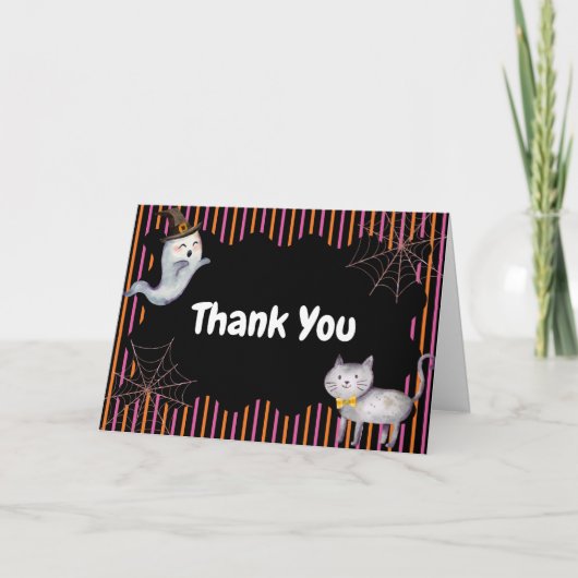 Moderne kleine Boo Ghost Cat Kinderdusche Dankeskarte (Vorderseite)
