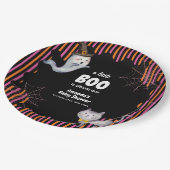 Moderne kleine Boo Ghost Cat Kinderdusche Pappteller (Schrägansicht)