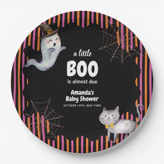 Moderne kleine Boo Ghost Cat Kinderdusche Pappteller (Vorderseite)