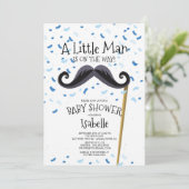 Moderne Kleine Mann Mustache Kinderdusche Einladung (Stehend Vorderseite)