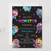Moderne Kleine Monster Wasserfarben Babydusche Einladung (Vorderseite)