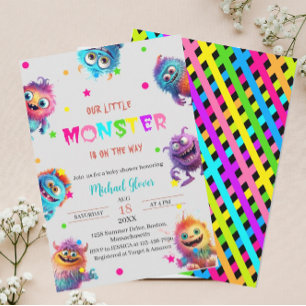 Moderne Kleine Monster Wasserfarbene Babydusche In Einladung
