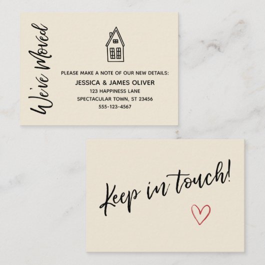 Moderne, kleine Pension "We ve Moved" Cream Card Visitenkarte (Vorne/Hinten)