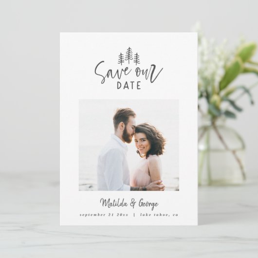 moderne kleine rustikale Hochzeit mit mehreren Fot Save The Date (Stehend Vorderseite)