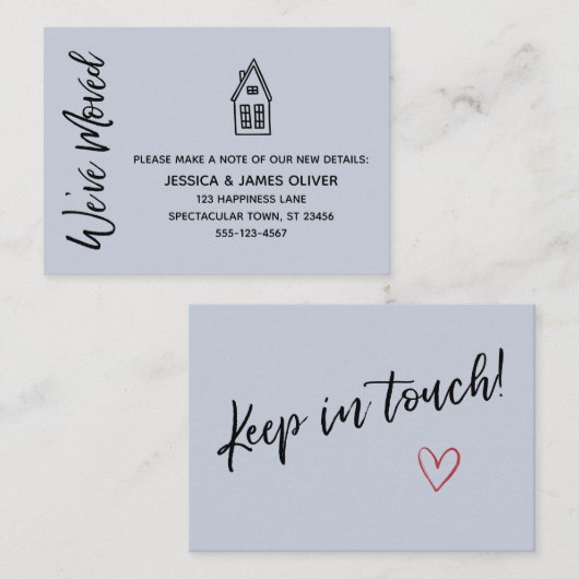Moderne, kleine "We ve Moved" Dusty Blue Card Visitenkarte (Vorne/Hinten)