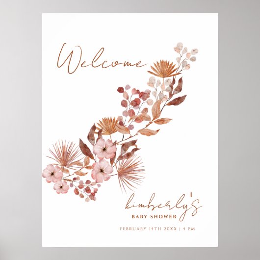 Moderne kleine Wildblume Boho Kinderdusche Willkom Poster (Vorne)