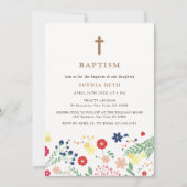Moderne kleine Wildblume Muster Kreuztaufe Einladung (Vorderseite)