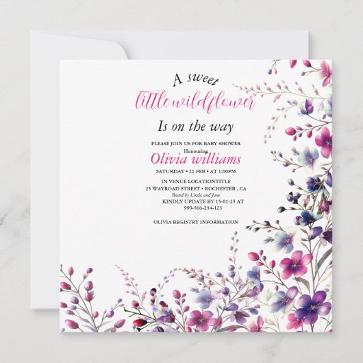 Moderne kleine Wildblume-Rosa-Babydusche (Vorderseite)