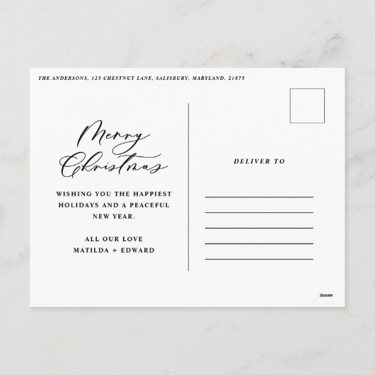 Moderne Kleinschreibung Weihnachts Feiertagspostkarte (Rückseite)