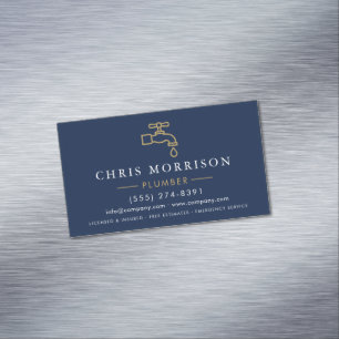 Moderne Klempner Navy Blau Gold Minimalistisch Magnetische Visitenkarte