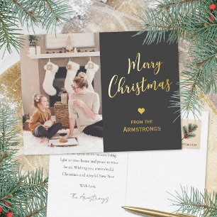 Moderne Kohlegold-Schrift Foto Weihnachten Folien Feiertagspostkarte