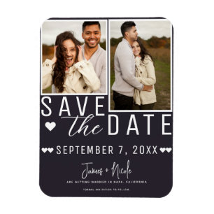 Moderne Kohlegrau Save-the-Date 2-Foto-Hochzeit Magnet