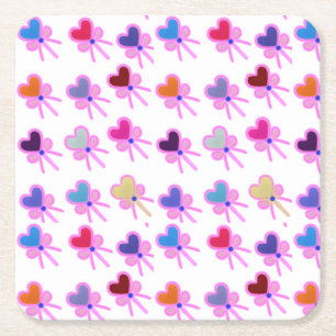 Moderne Kokette Strahlendes Herz Bogenmuster Rechteckiger Pappuntersetzer