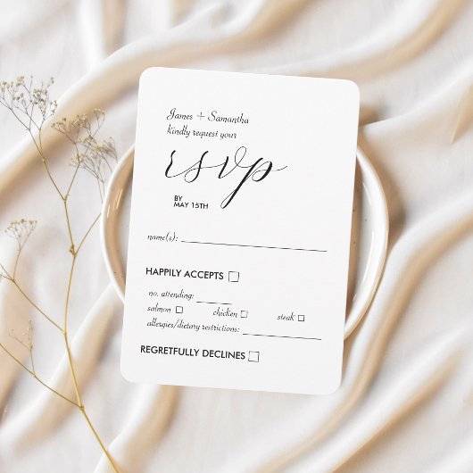 Moderne Kolorblock-Hochzeitssache | Schwarz auf We RSVP Karte