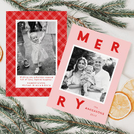 Moderne, komische Buchstaben Rosa und Rot 2 Foto Feiertagskarte