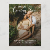 Moderne kommende bald junge Baby Foto Schwangersch Ankündigungspostkarte (Vorderseite)
