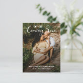 Moderne kommende bald junge Baby Foto Schwangersch Ankündigungspostkarte (Stehend Vorderseite)