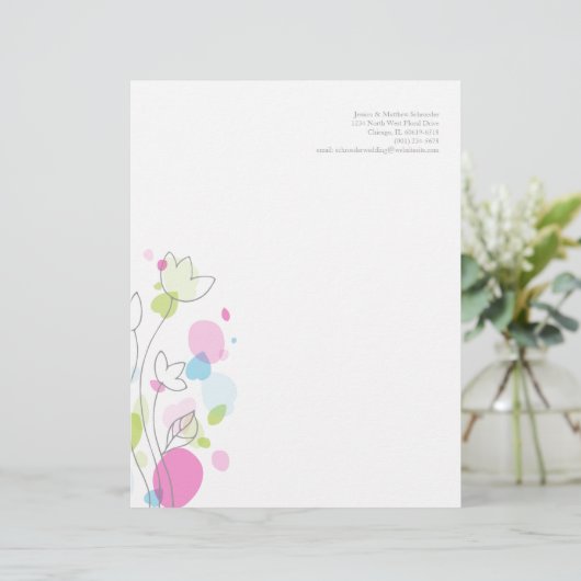 Moderne Konfetti Blume Blätter Briefkopf (Stehend Vorderseite)