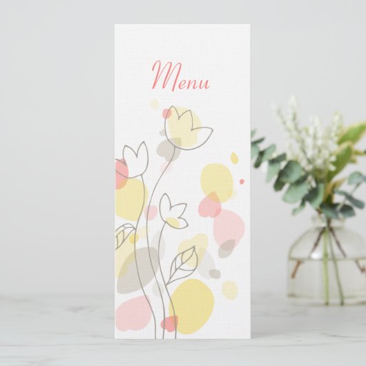 Moderne Konfetti Blume Blätter Hochzeitsmenü Menükarte (Stehend Vorderseite)