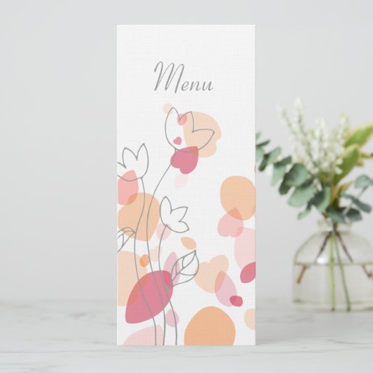 Moderne Konfetti Blume Blätter Hochzeitsmenü Menükarte (Stehend Vorderseite)