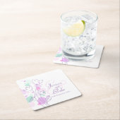 Moderne Konfetti Blume Name Datum Hochzeit Unterse Rechteckiger Pappuntersetzer (Vor Ort)