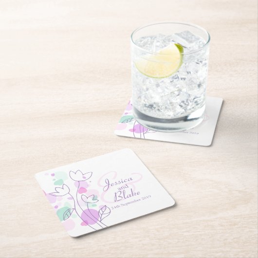 Moderne Konfetti Blume Name Datum Hochzeit Unterse Rechteckiger Pappuntersetzer (Vor Ort)