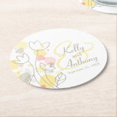 Moderne Konfetti Blume Name Datum Hochzeit Unterse Runder Pappuntersetzer (Angewinkelt)