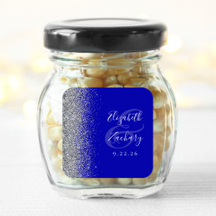Moderne königliche blaue silberne Glitterrand-Hoch Quadratischer Aufkleber