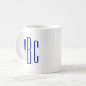 Moderne königsblaue dreibuchstabige Monogramm Kaffeetasse (Vorderseite Links)