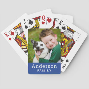 Moderne königsblaue Familienname-Foto Spielkarten