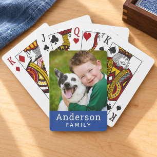 Moderne königsblaue Familienname-Foto Spielkarten