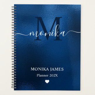 Moderne königsblaue Monogramm mit gebürstetem Meta Planer