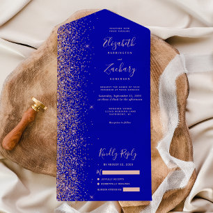 Moderne königsblaue Rose-Gold-Glitter-Hochzeit All In One Einladung
