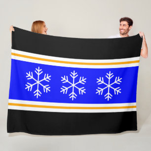 Moderne königsblaue schwarze weiße Streifen Schnee Fleecedecke