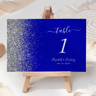 Moderne königsblaue Silber-Glitter-Rand-Hochzeit Tischnummer