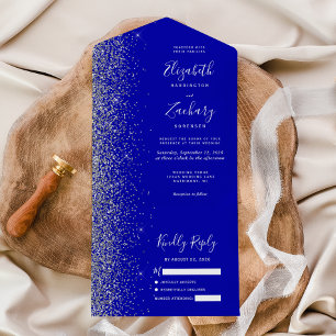 Moderne königsblaue silber-glitzernde Hochzeit All In One Einladung