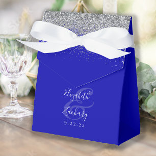 Moderne königsblaue silberne Glitter-Hochzeit Geschenkschachtel