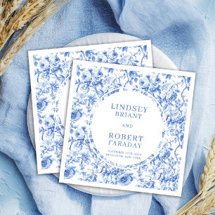 Moderne königsblaue Toile-Rosen Hochzeitsserviette Serviette