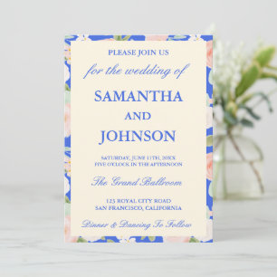 Moderne königsblaue Vintage-Elfenbein-Hochzeit mit Einladung
