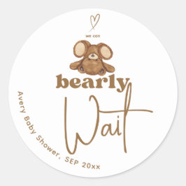 Moderne können wir frühzeitig abwarten Baby Dusche Runder Aufkleber