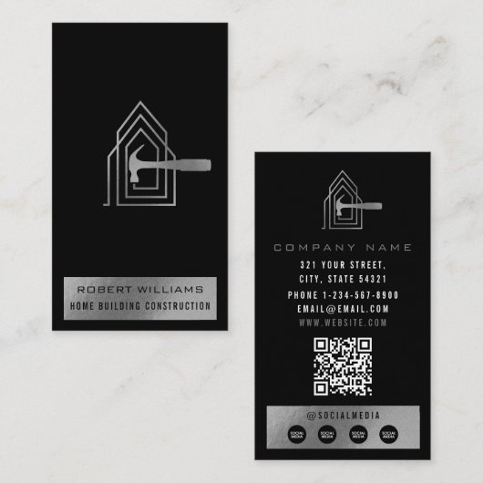 Moderne Konstruktion Schwarz Silber Hausbau Luxus Visitenkarte (Vorne/Hinten)