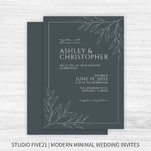 Moderne Kontur Gray Foliage Hochzeit Einladung
