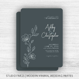 Moderne Kontur Gray Foliage Hochzeit Einladung