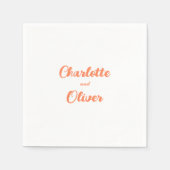 Moderne Koralle Orange Script Hochzeit Serviette (Vorderseite)