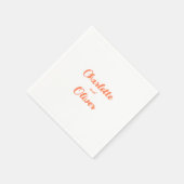Moderne Koralle Orange Script Hochzeit Serviette (Ecke)