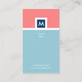 Moderne Koralle und blaue Monogramm-Visitenkarte Visitenkarte (Rückseite)