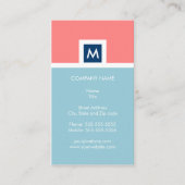 Moderne Koralle und blaue Monogramm-Visitenkarte Visitenkarte (Vorderseite)