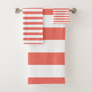 Moderne Koralle und weißes gestreiftes Muster Badhandtuch Set
