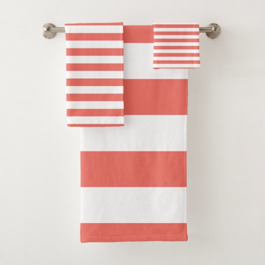 Moderne Koralle und weißes gestreiftes Muster Badhandtuch Set (Insitu)