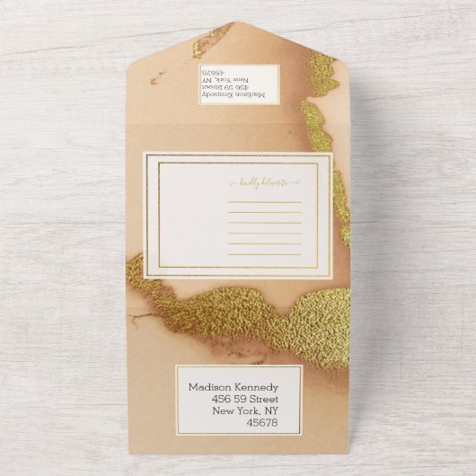 Moderne Korallen Abstrakt 🌸 unikale Ölhochzeit All In One Einladung (Außenbereich)